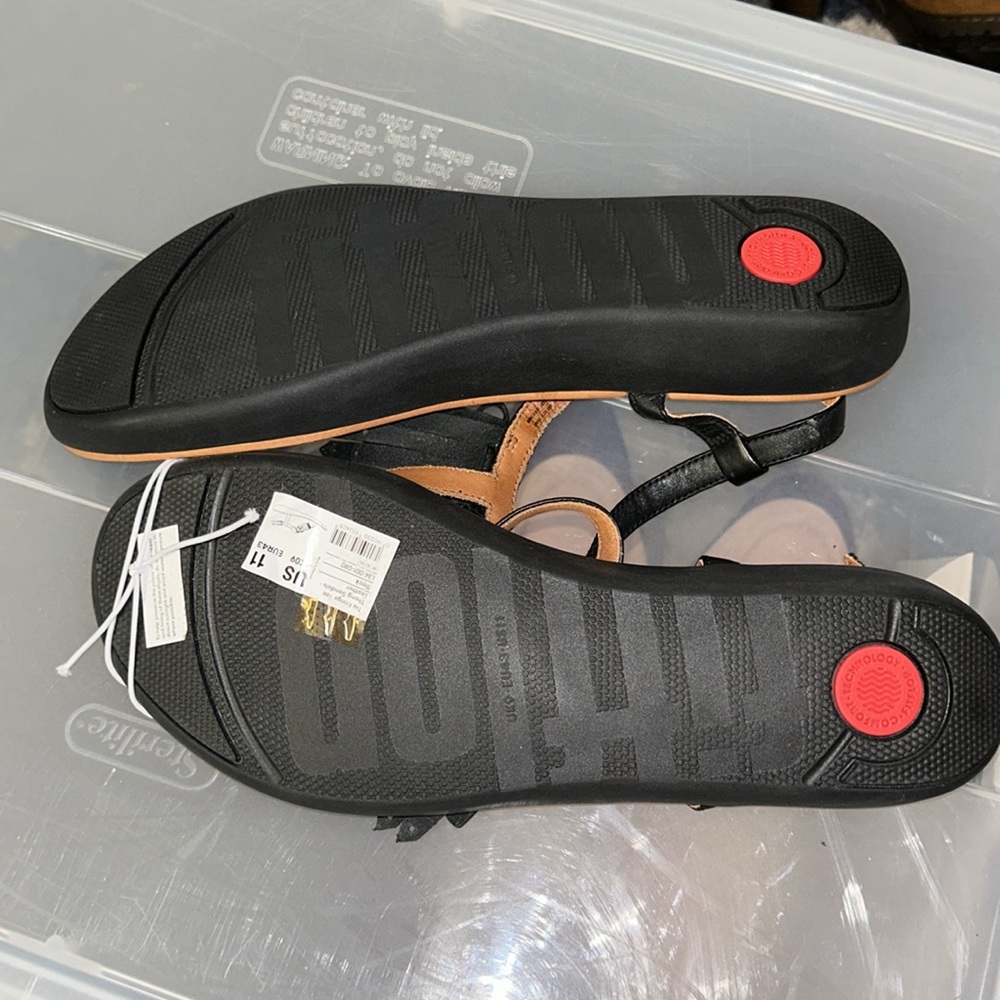 NWT FitFlop Tia Fringe Toe Thong Sandals - Leather - Black - 11 - Picture 6 of 7